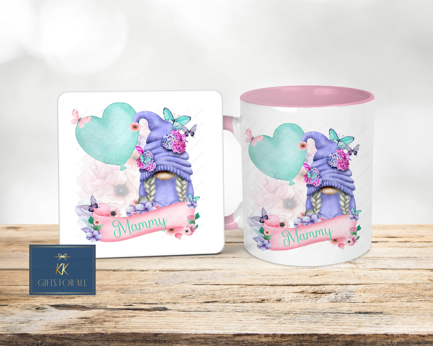 Gonk Mug And Coaster, Birthday Gift For Her, Personalised Gnome Mug, Gifts For Mum Sister Friend