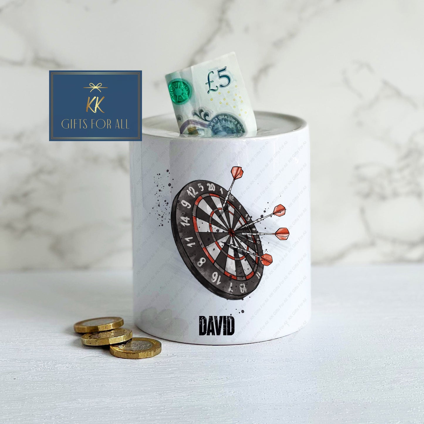 Personalised Money Box, Ceramic Savings Pot, Dart Board Money Pot, Custom Piggy Bank, Adults Saving Box, Dart Gift Idea