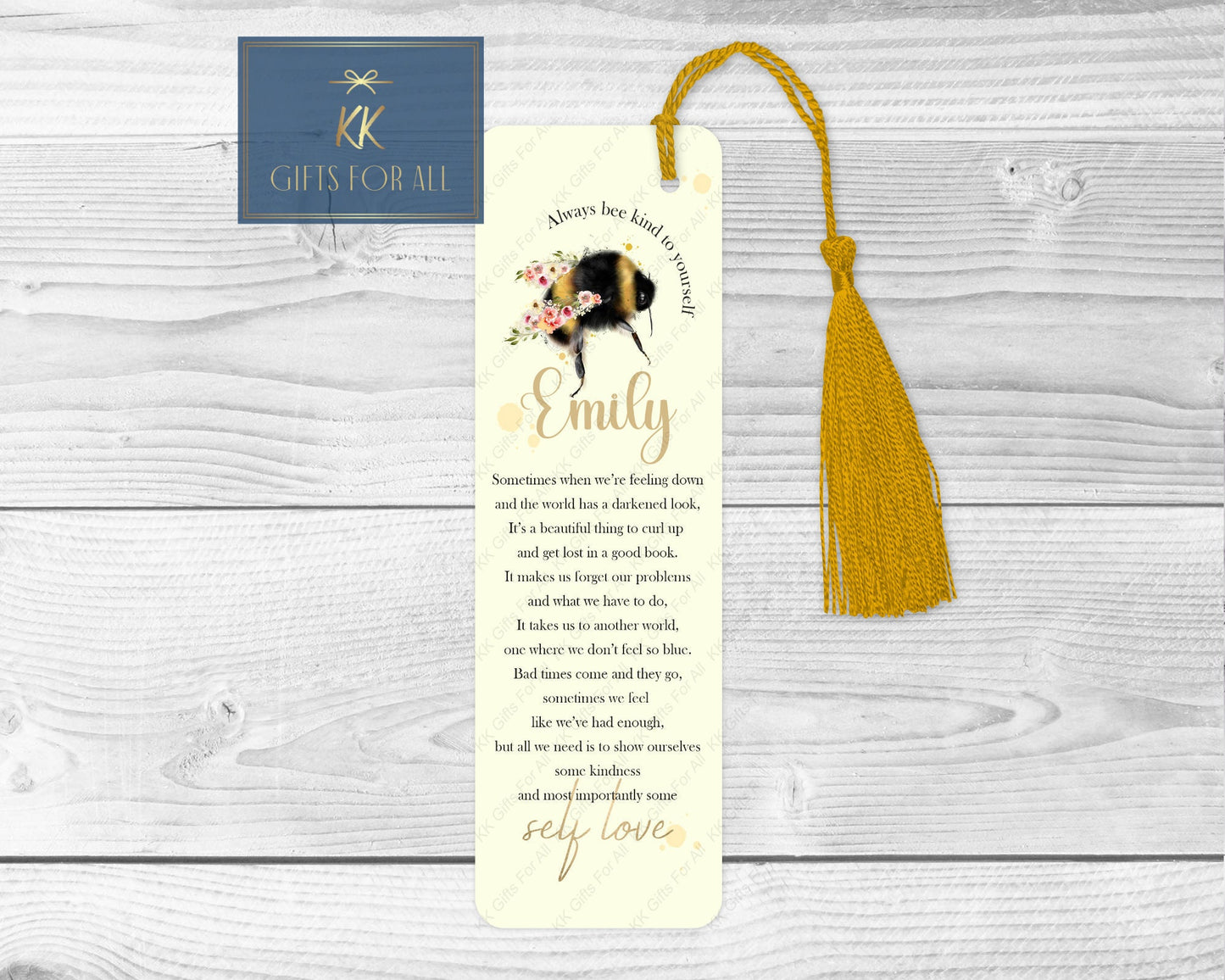 Personalised Floral Bee Bookmark, Self Care Bookmark Gift