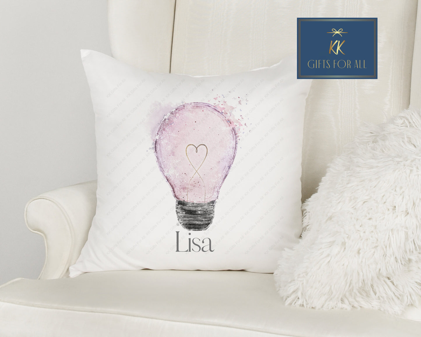 Personalised Cushion, Pink Lightbulb Cushion, Gift For Women Mum Nan Sister Friend
