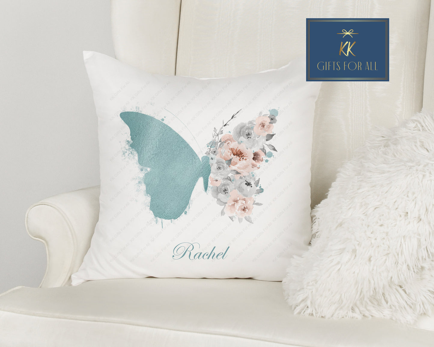 Personalised Cushion, Floral Butterfly Cushion, New Home Gift For Her, Teen Bedroom Decor, Gift For Mum Birthday