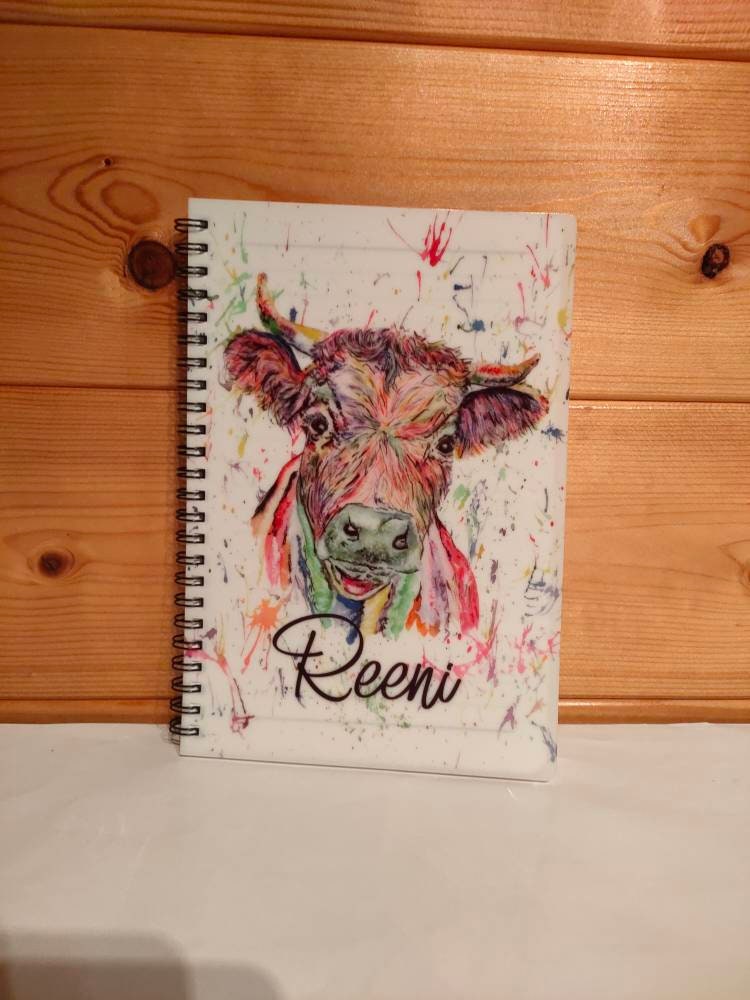 Rainbow Cow Personalised Notebook, Gift For Her Birthday, Dexter Cow, Farm Cattle