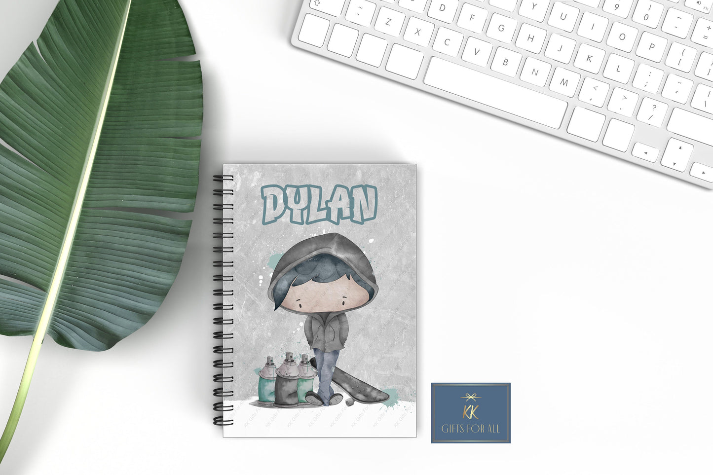 Skater Boy Personalised A5 Grey Notebook, Teenager Boy Birthday Gift