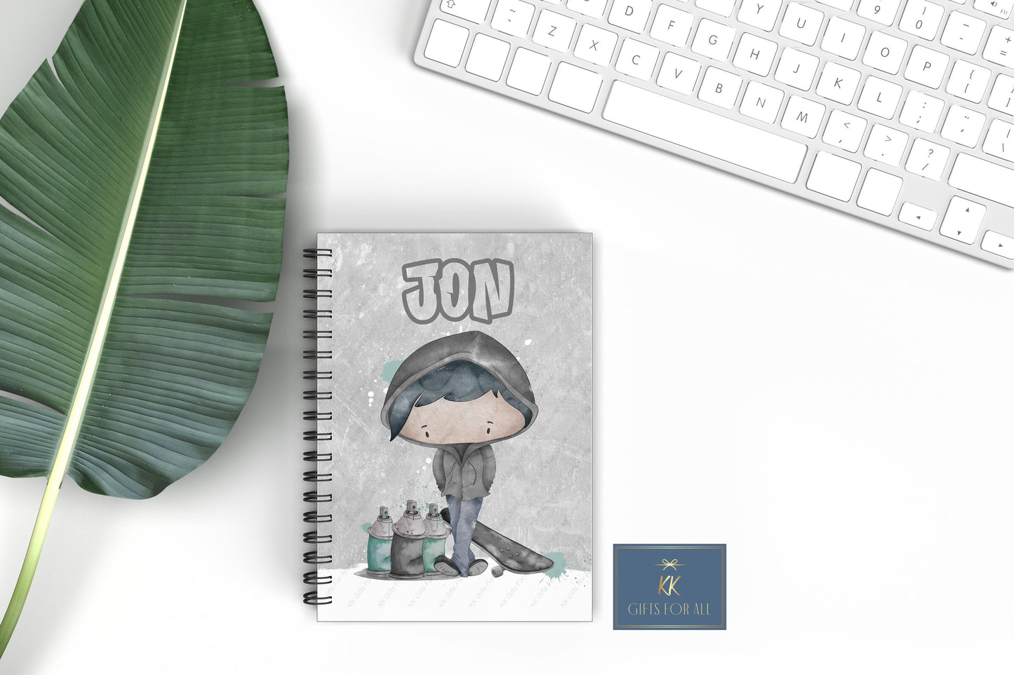 Skater Boy Personalised A5 Grey Notebook, Teenager Boy Birthday Gift