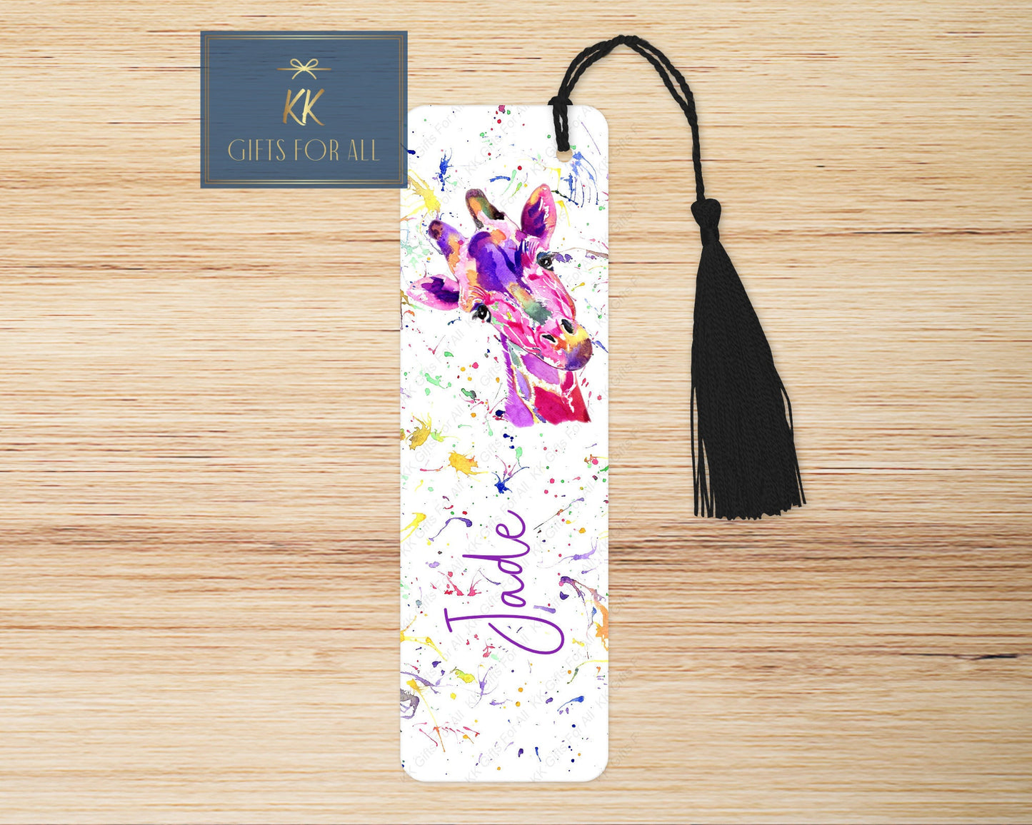 Personalised Giraffe Bookmark, Pink Giraffe Gift For Her