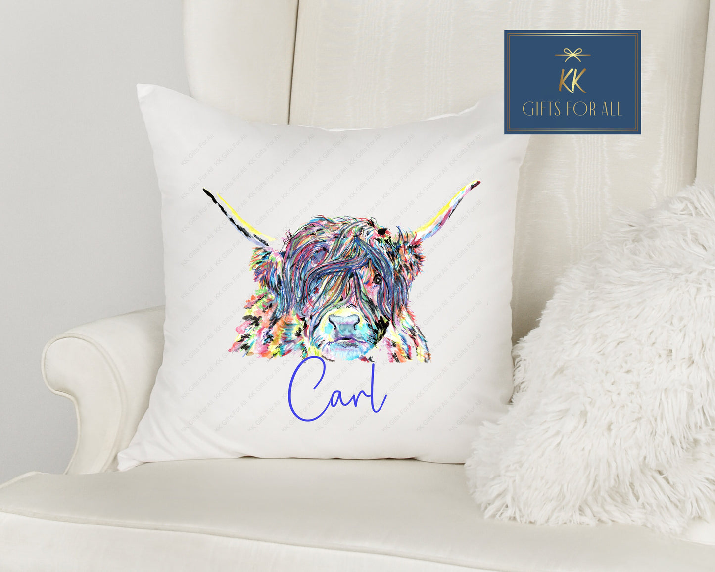 Personalised Highland Cow Cushion, Scottish Cattle Gift, Home Decor Cow Cushion