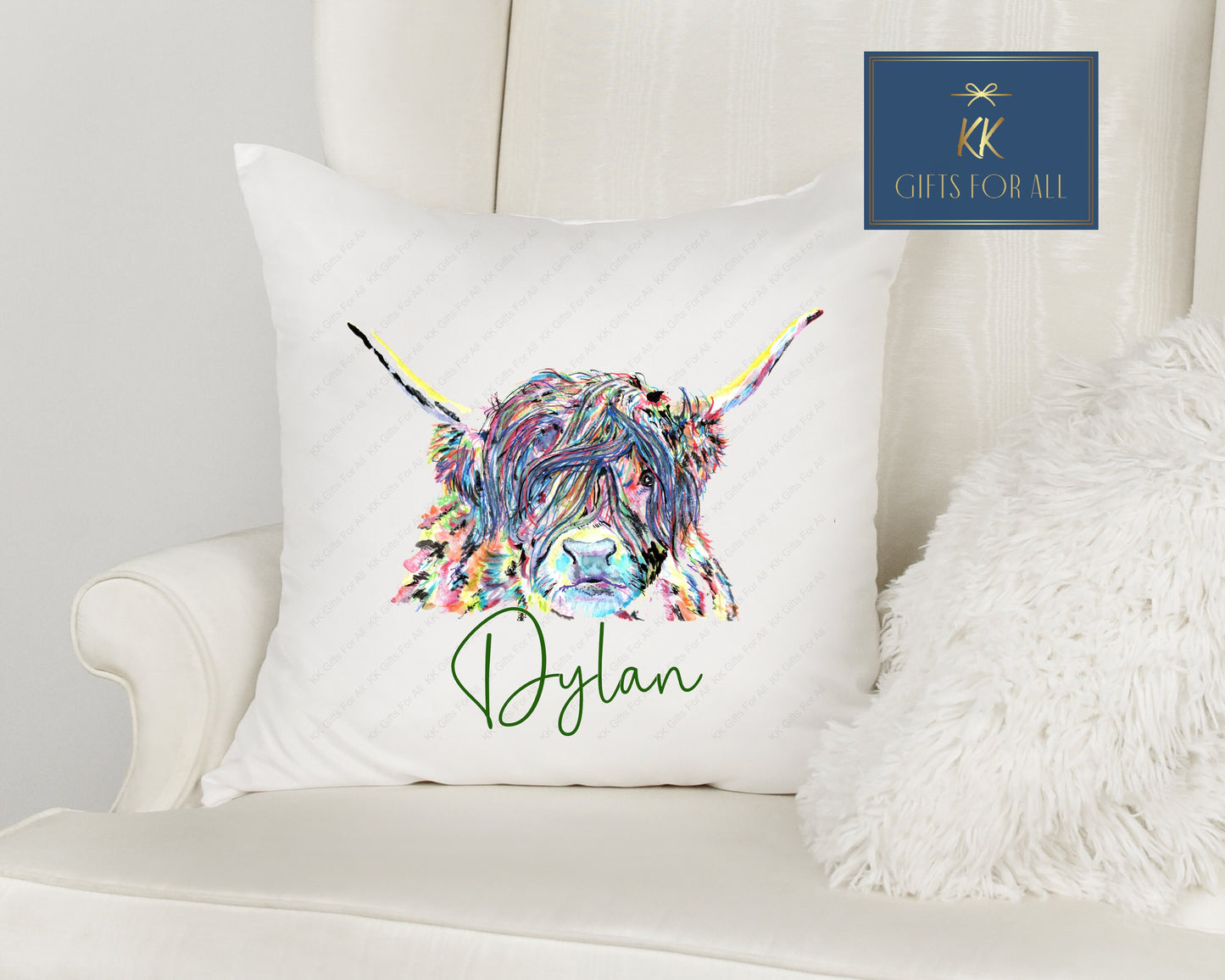Personalised Highland Cow Cushion, Scottish Cattle Gift, Home Decor Cow Cushion
