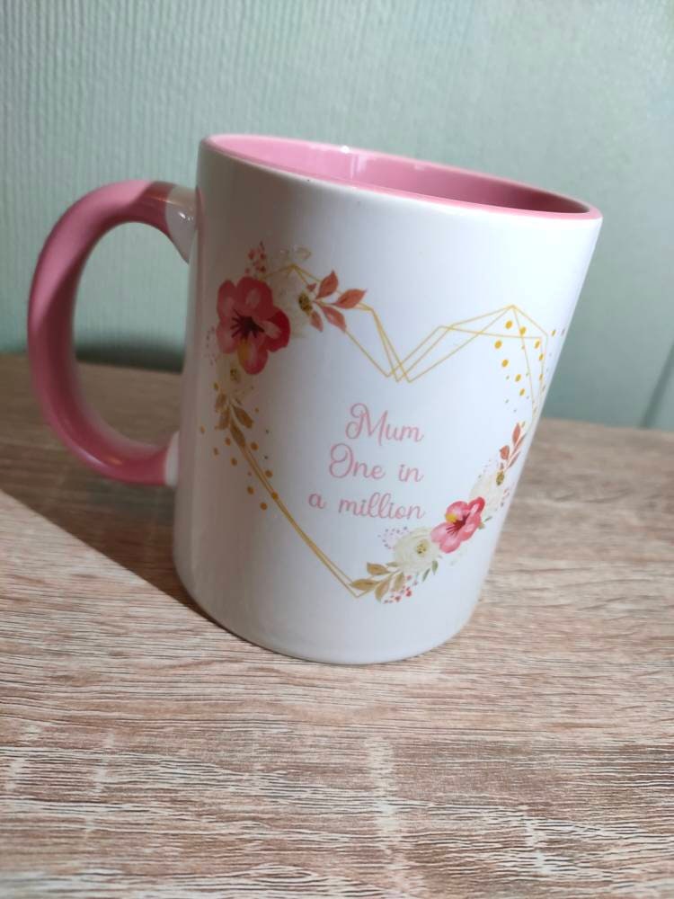 Mum In A Million Mug & Coaster, Gift For Best Mummy, Birthday Gift For Mum, Custom Coaster, Tea Cup, Mums Coffee, Floral Heart, Baby Shower