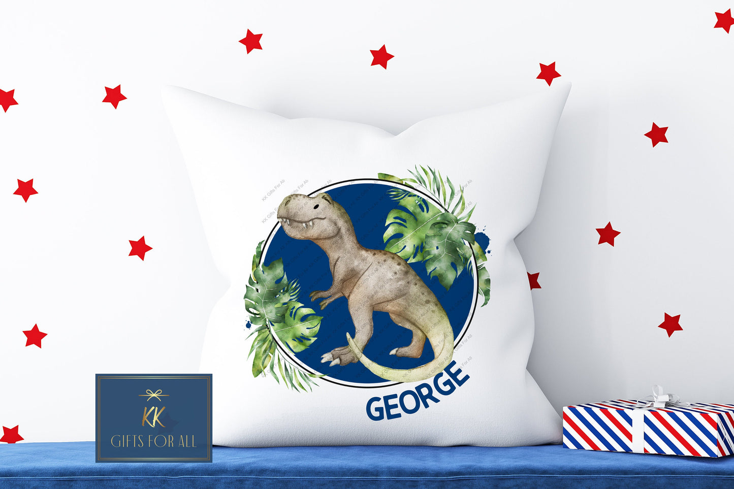 Personalised Cushion, Kid's Birthday Gift, Dinosaur Cushion, T-Rex Bedroom Decor, Newborn Nursery Cushion