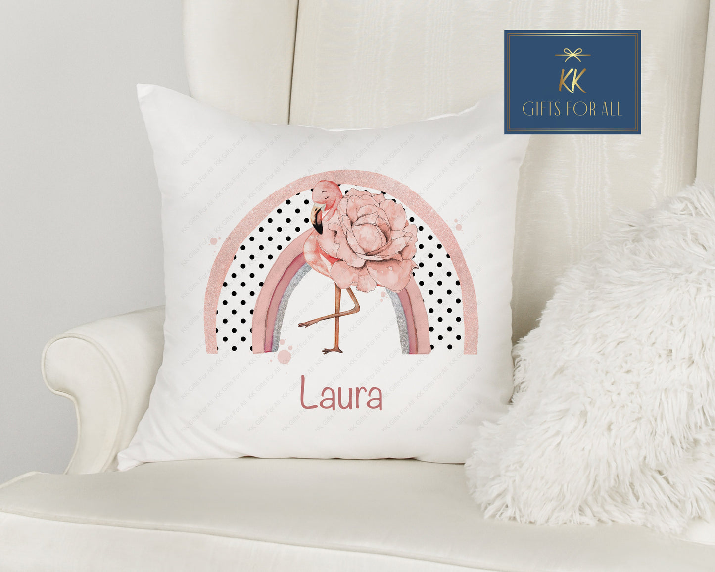Personalised Cushion, Flamingo Cushion, Pink Rainbow Flamingo Gift, Flamingo Rose Home Decor, Gift For Female Birthday, Teen Cushion