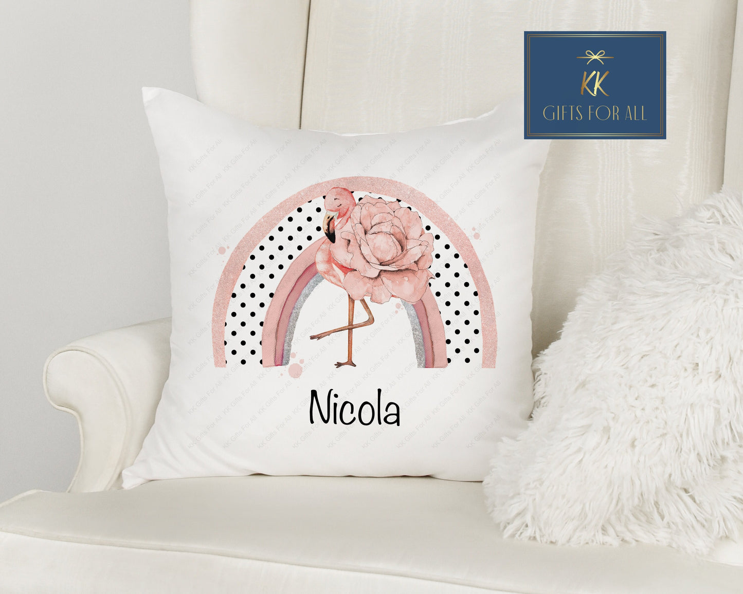 Personalised Cushion, Flamingo Cushion, Pink Rainbow Flamingo Gift, Flamingo Rose Home Decor, Gift For Female Birthday, Teen Cushion