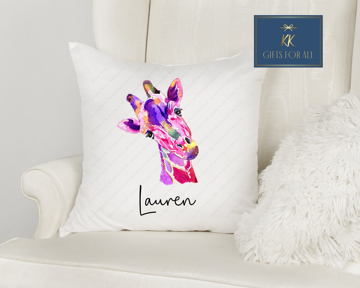 Personalised Giraffe Cushion, Pink Giraffe Gift For Female, Home Decor Pillow