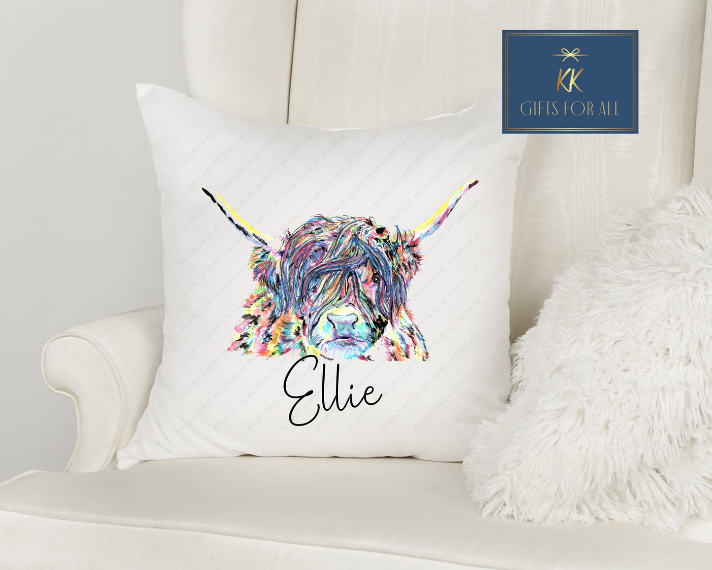Personalised Highland Cow Cushion, Scottish Cattle Gift, Home Decor Cow Cushion