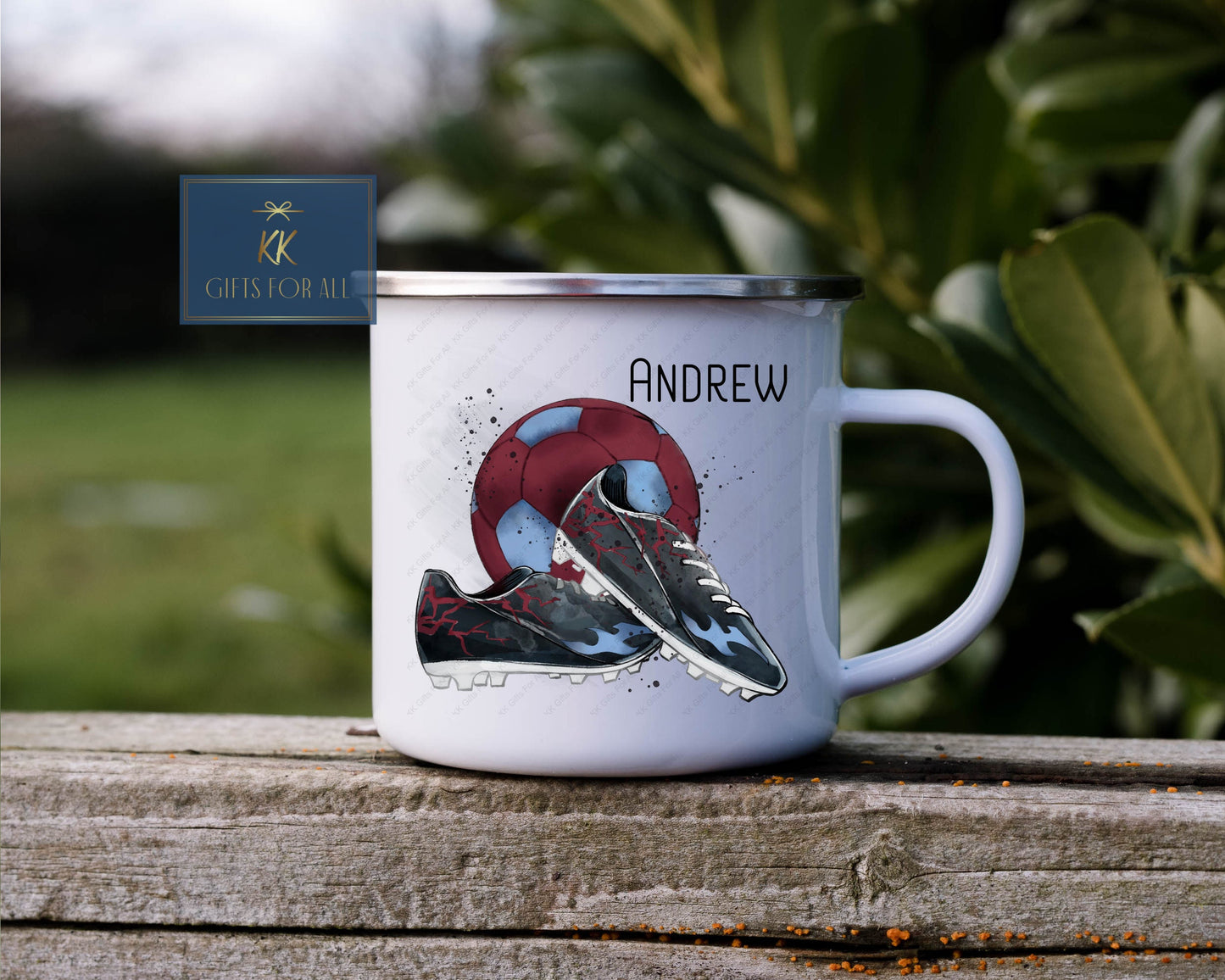 Enamel Football Mug, Outdoor Mug, Metal Durable Mug, Claret & Blue