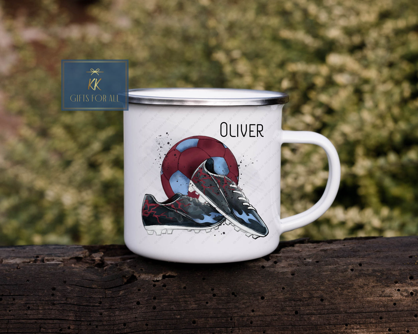 Enamel Football Mug, Outdoor Mug, Metal Durable Mug, Claret & Blue