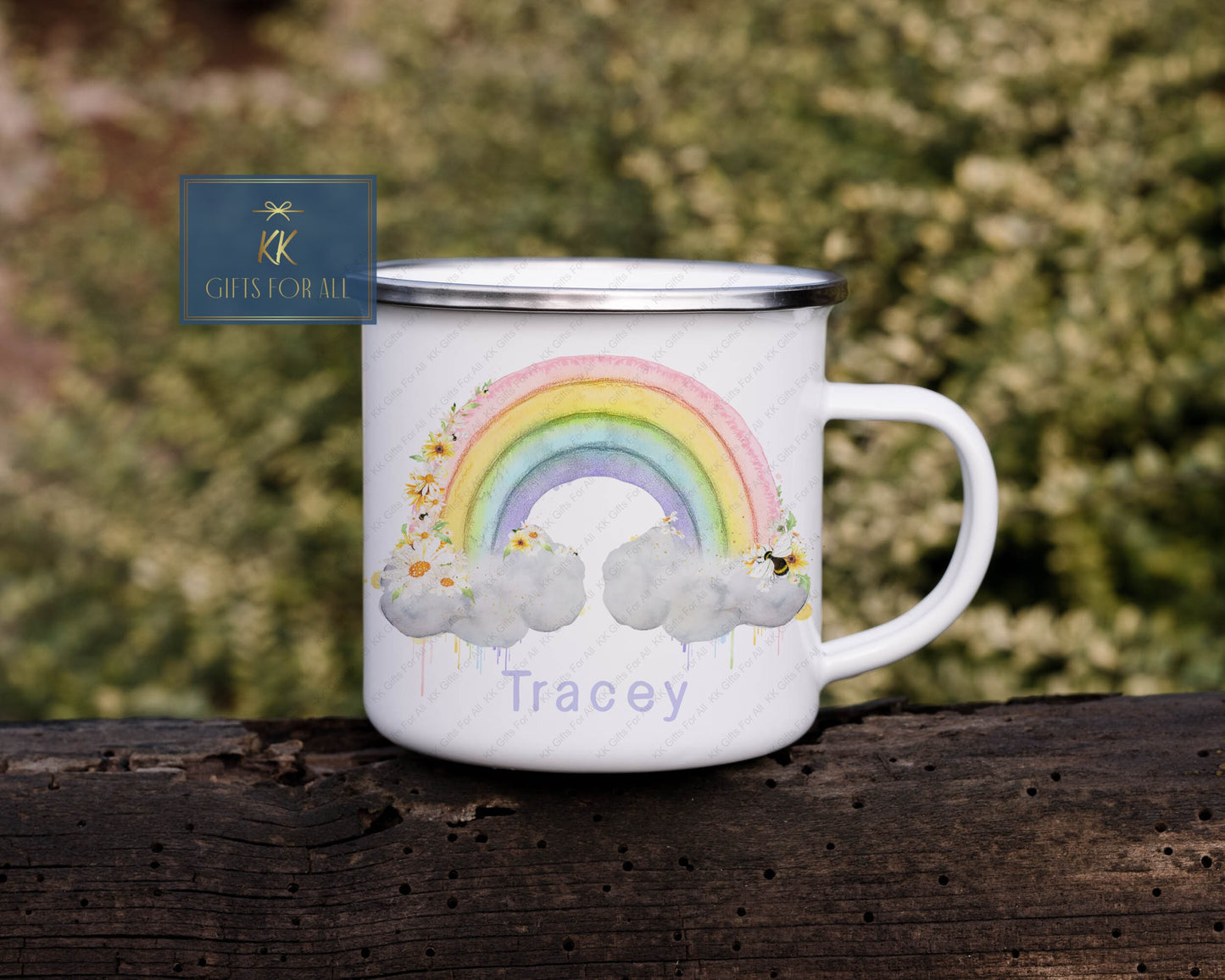 Personalised Rainbow Enamel Mug, Outdoor Camping Mug, Metal