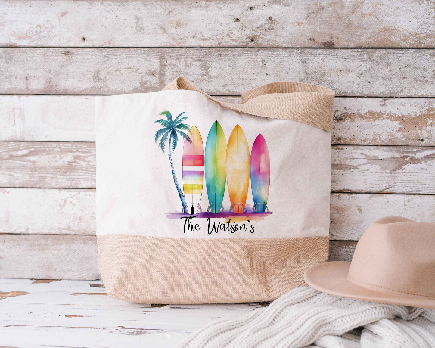Large Sufer Beach Bag Bright Surf Jute Tote Bag Surfing Lover Bag