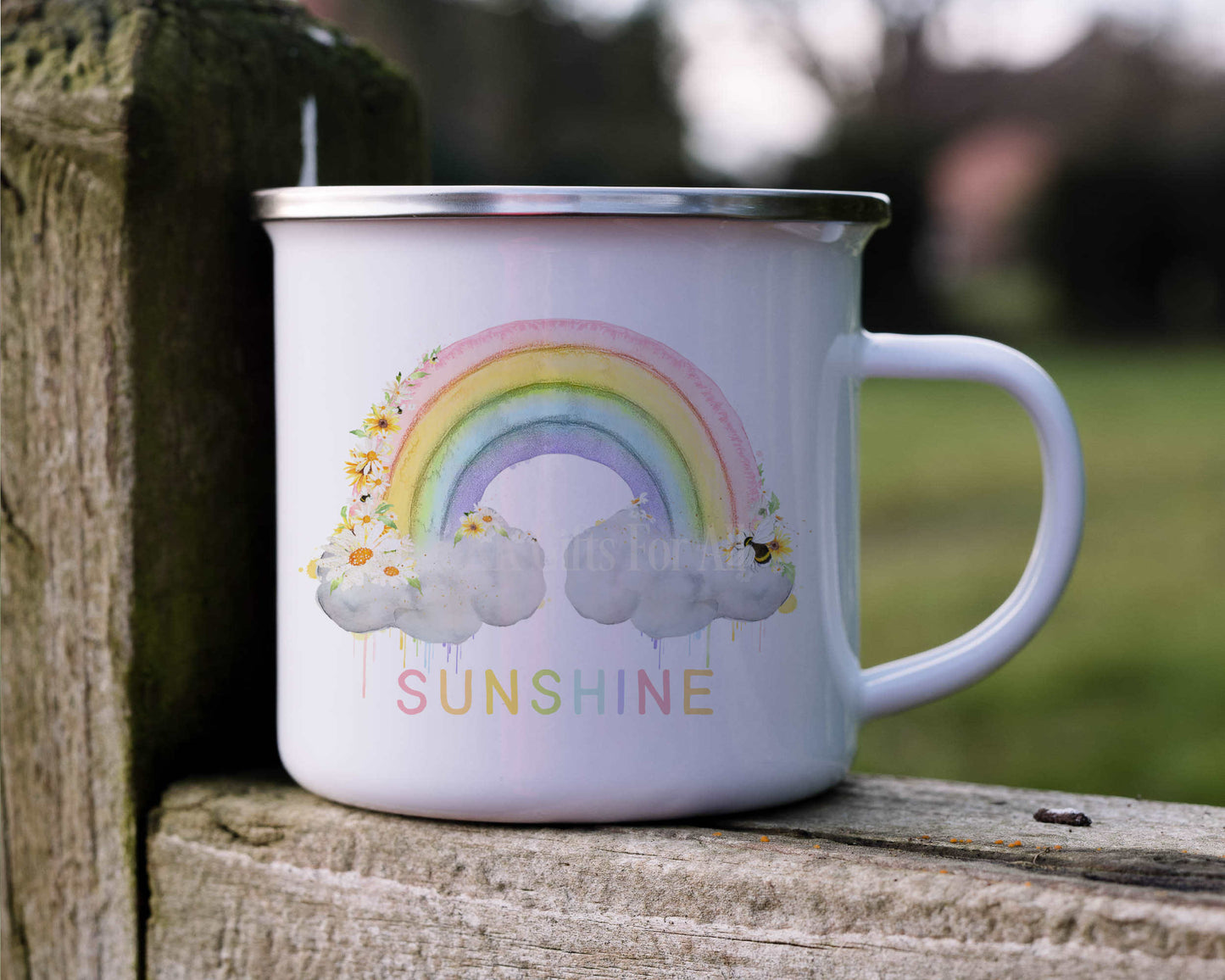 Rainbow Sunshine Enamel Mug, Outdoor Mug, Metal Camper Mug