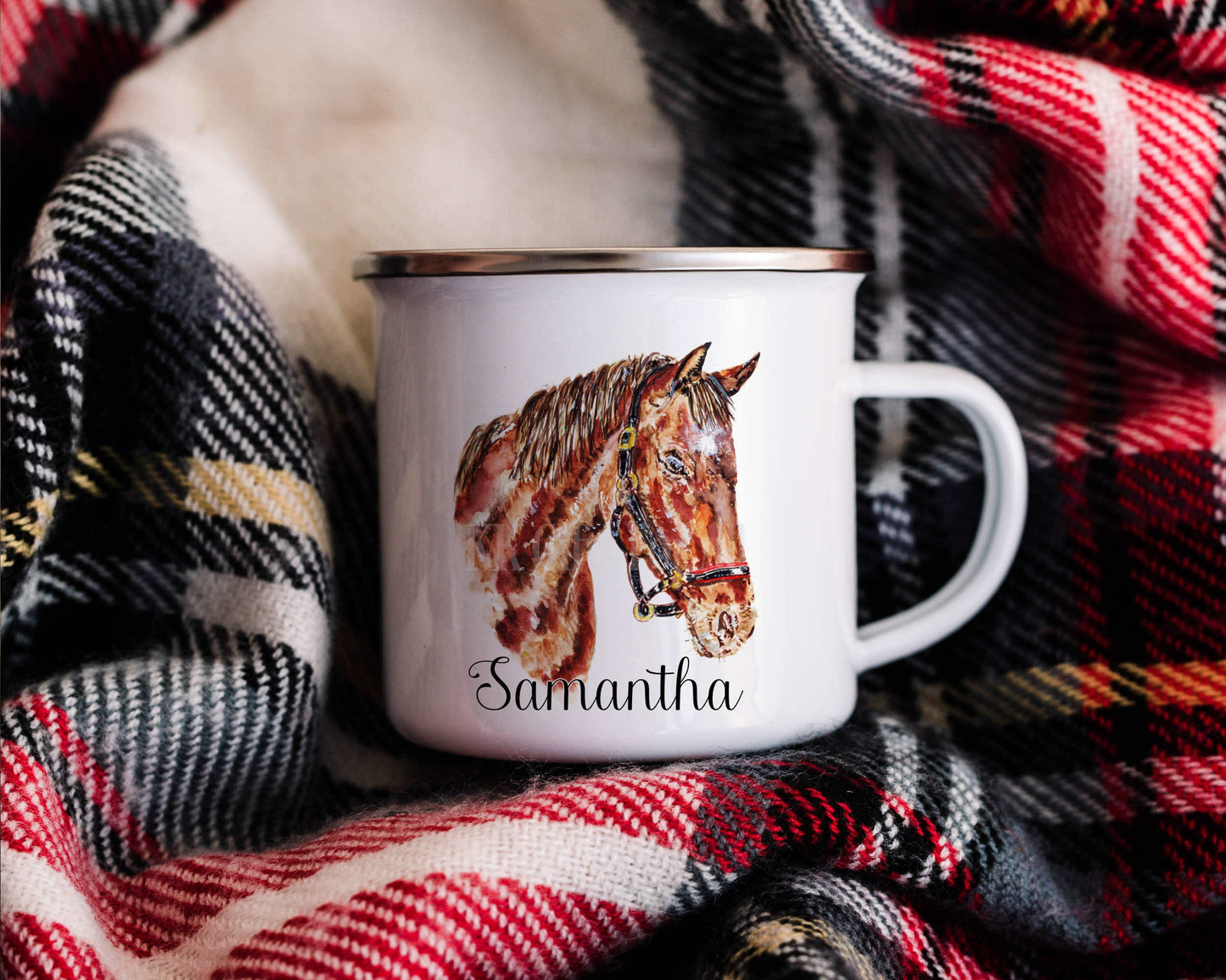 Enamel Horse Mug, Personalised Outdoor Mug, Metal