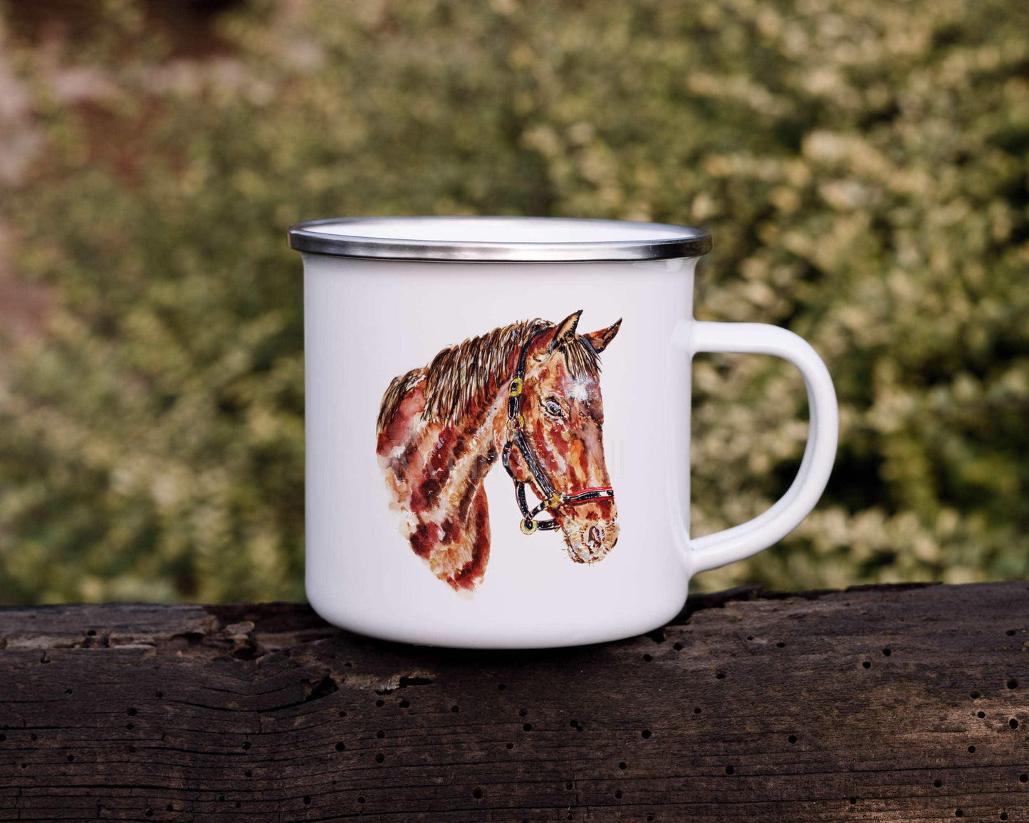 Enamel Horse Mug, Personalised Outdoor Mug, Metal