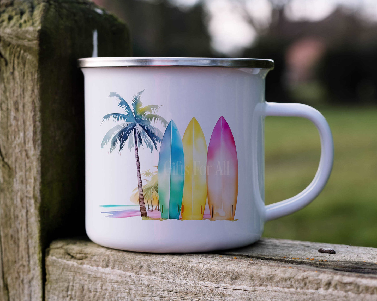 Personalised Surf Enamel Mug, Outdoor Metal Mug