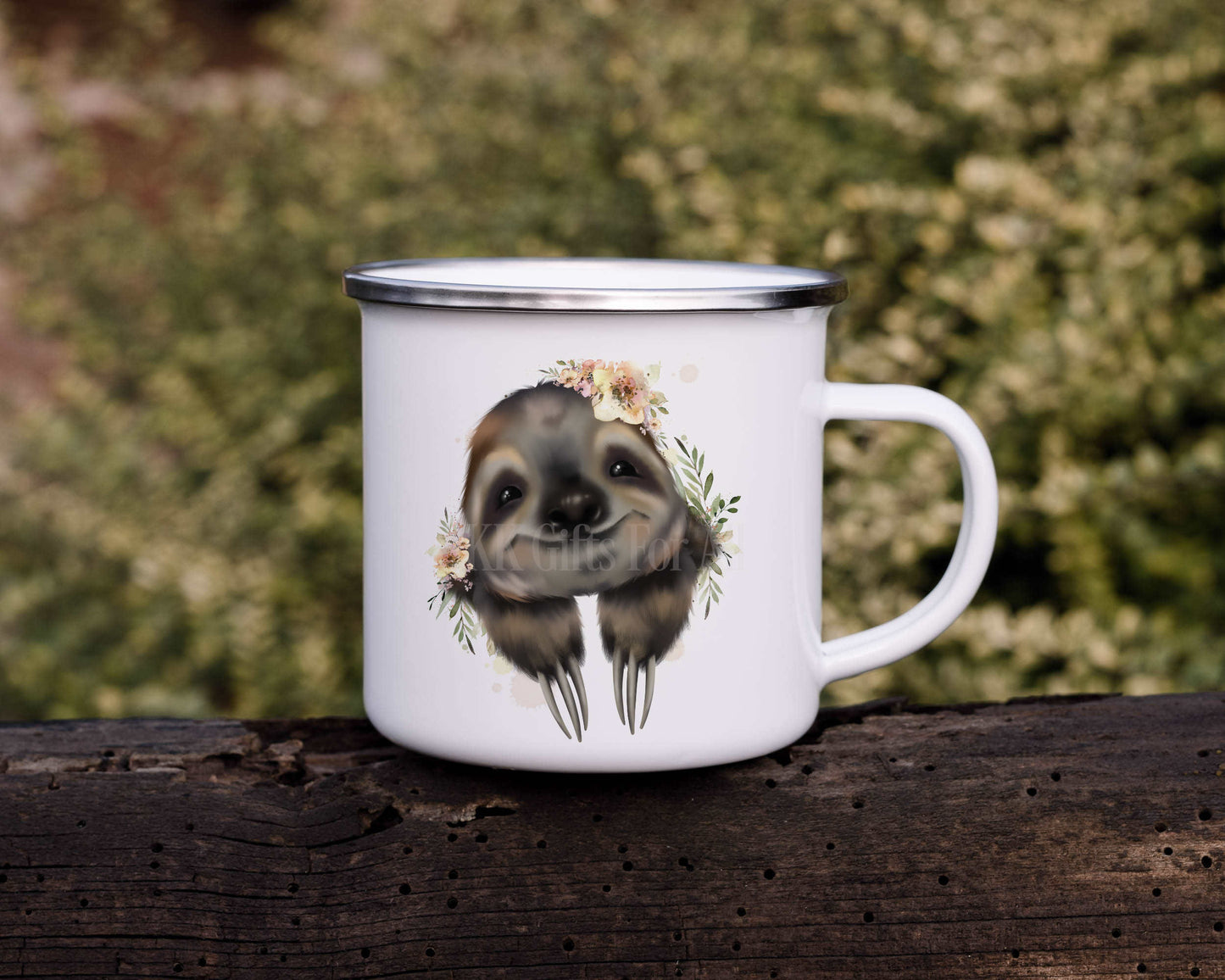 Personalsied Sloth Enamel Mug, Outdoor Meltal Mug, Camper Mug