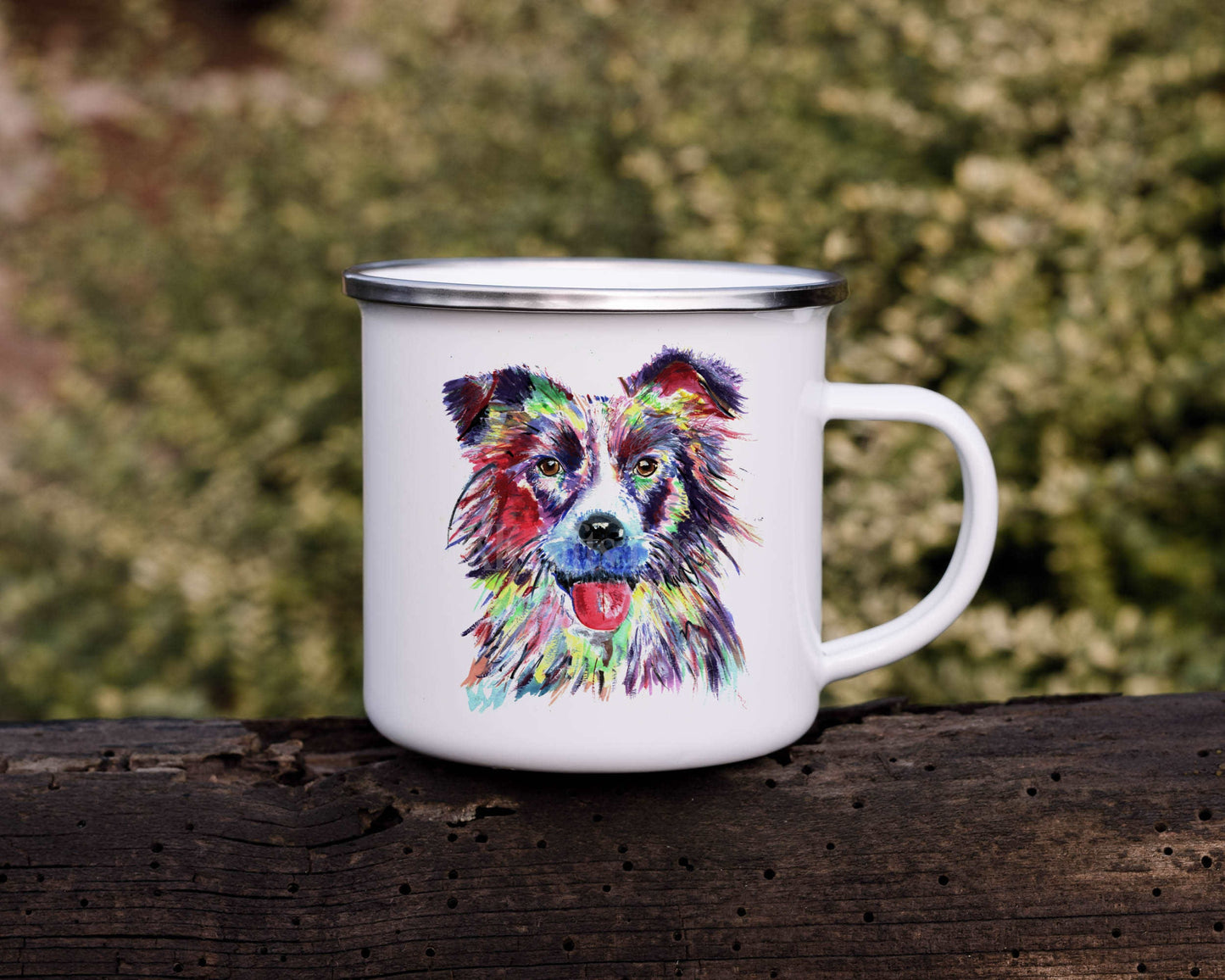 Collie Dog Sheep Dog Enamel Mug, Outdoor Metal Mug Camping Mug