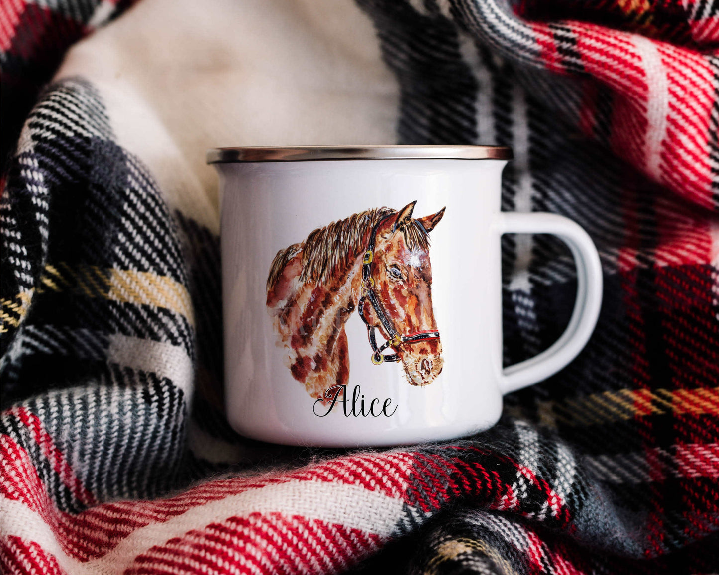Enamel Horse Mug, Personalised Outdoor Mug, Metal