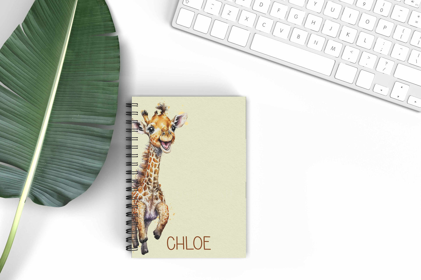 Giraffe Personalised A5 Lined Notebook, Yellow Safari Giraffe Gifts, Back To School Notebook
