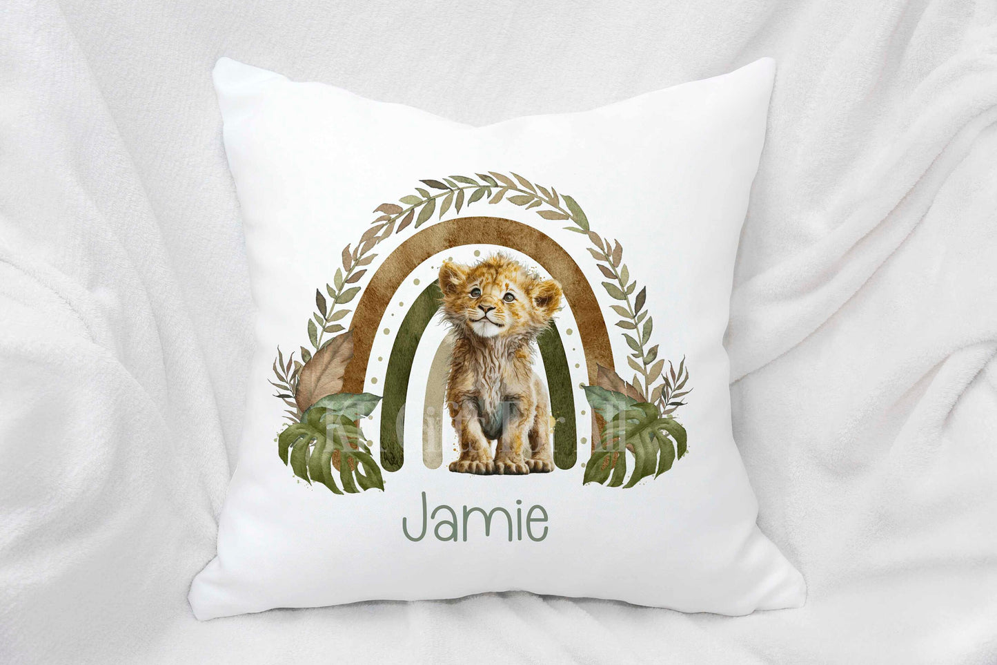 Personalised Lion Cub Cushion, Safari Lion Pillow, Nursery Decor Unisex
