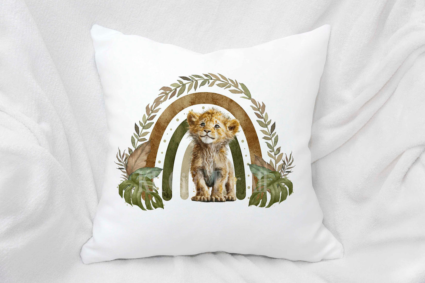 Personalised Lion Cub Cushion, Safari Lion Pillow, Nursery Decor Unisex