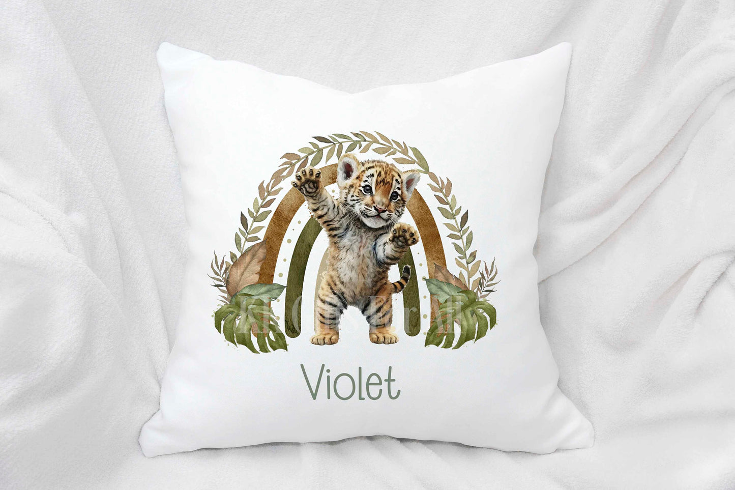 Personalised Tiger Cushion, Unisex Nursery Cushion, New Baby Gift