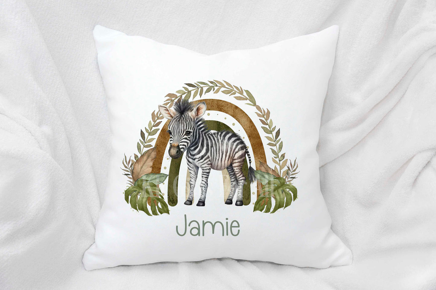 Safari Zebra Personalised Cushion, Nursery Bedroom Pillow