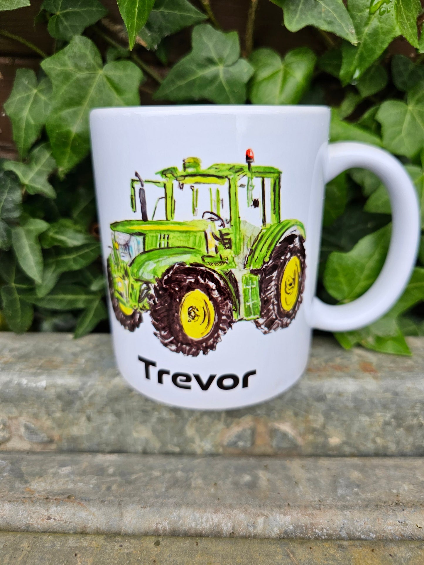 Personalised Green Tractor Mug & Coaster, Farmer Mug, Tractor Lover Birthday Gift