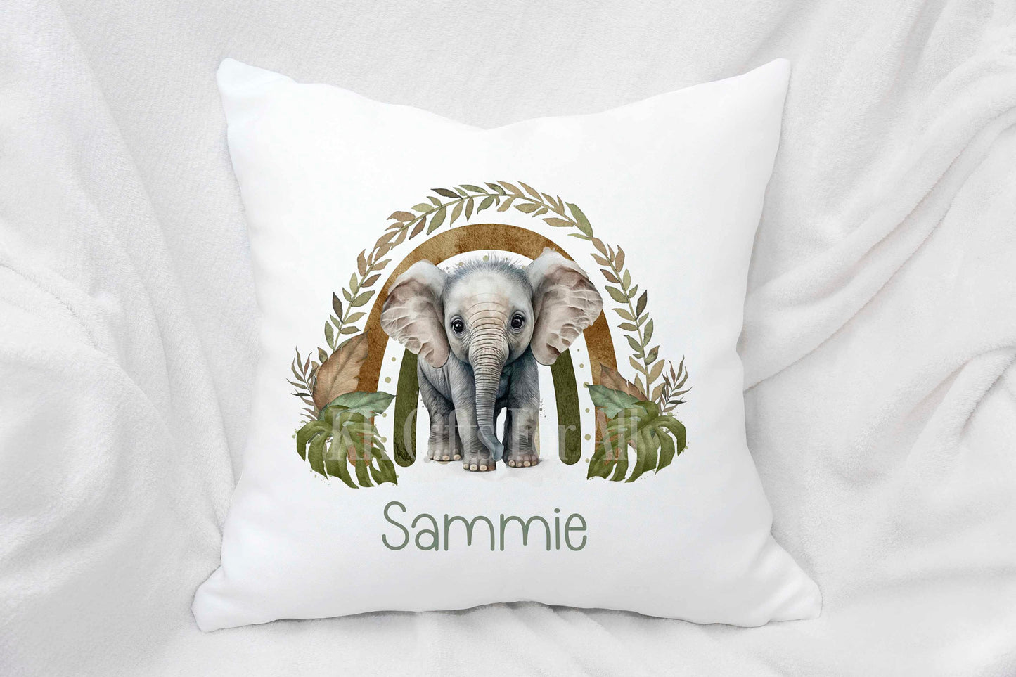 Personalised Elephant Cushion, Rainbow Baby Elephant Pillow, New Baby Nursery Decor Gift, Elephant Lover