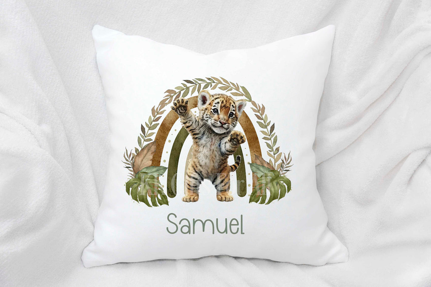 Personalised Tiger Cushion, Unisex Nursery Cushion, New Baby Gift