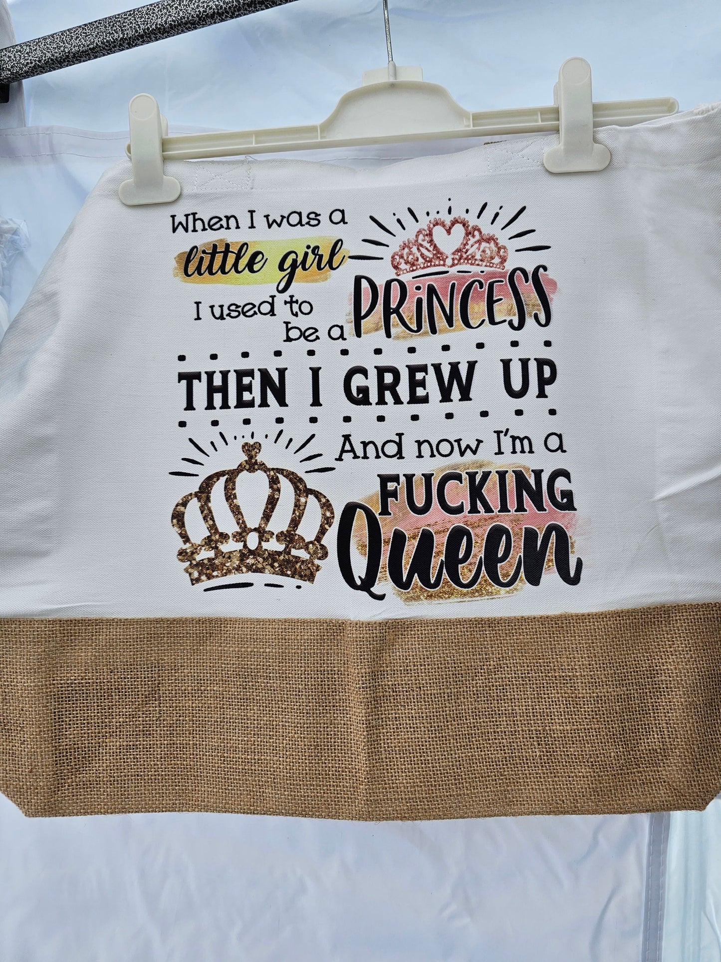 Swearing Large Jute Tote Bag Princess Shopping Bag Queen Beach Bag Adult Jute Totebag