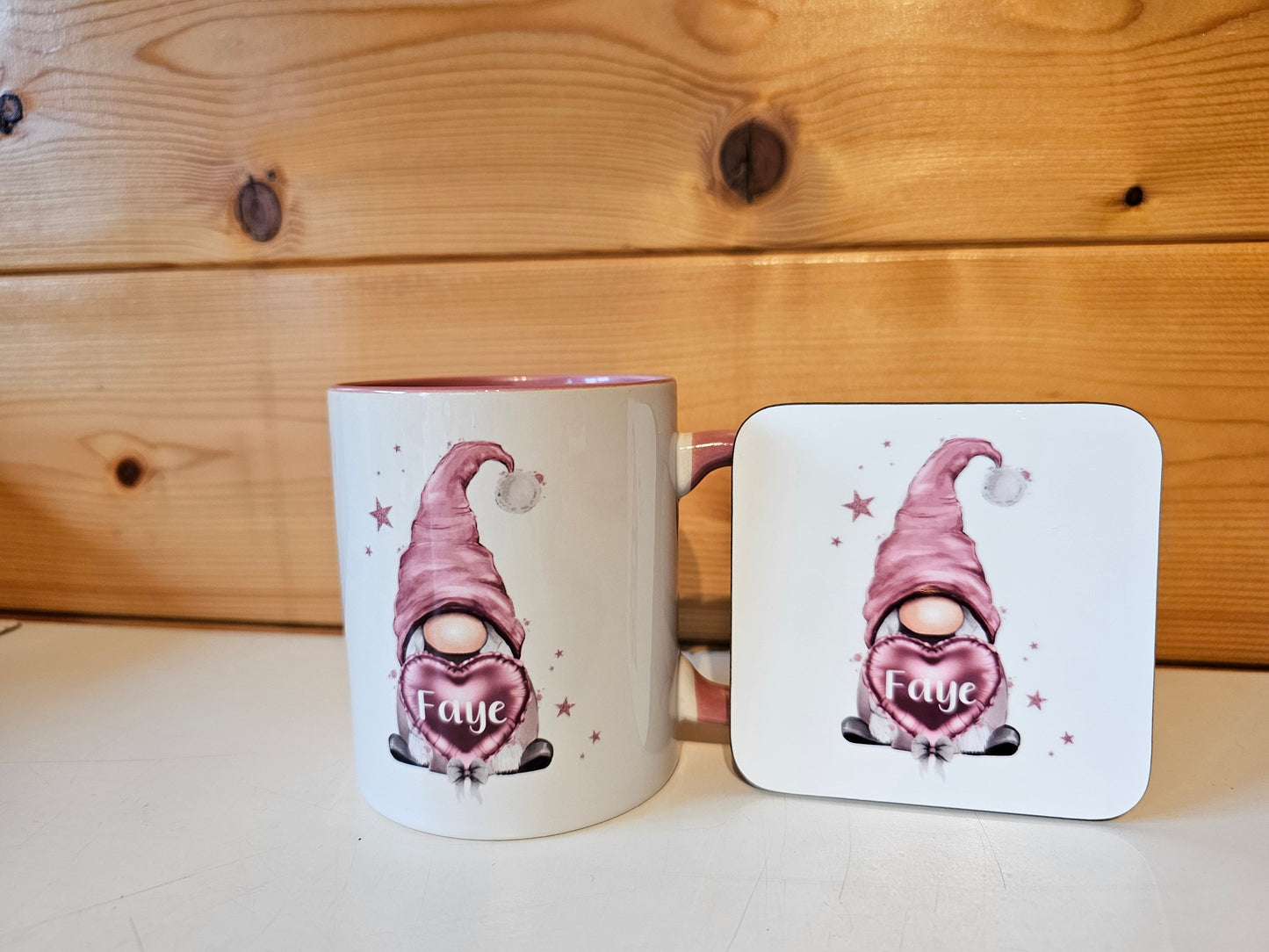 Personalised Pink Gonk Mug & Coaster For Friend Or Wife Birthday Gonk Lover Gifts