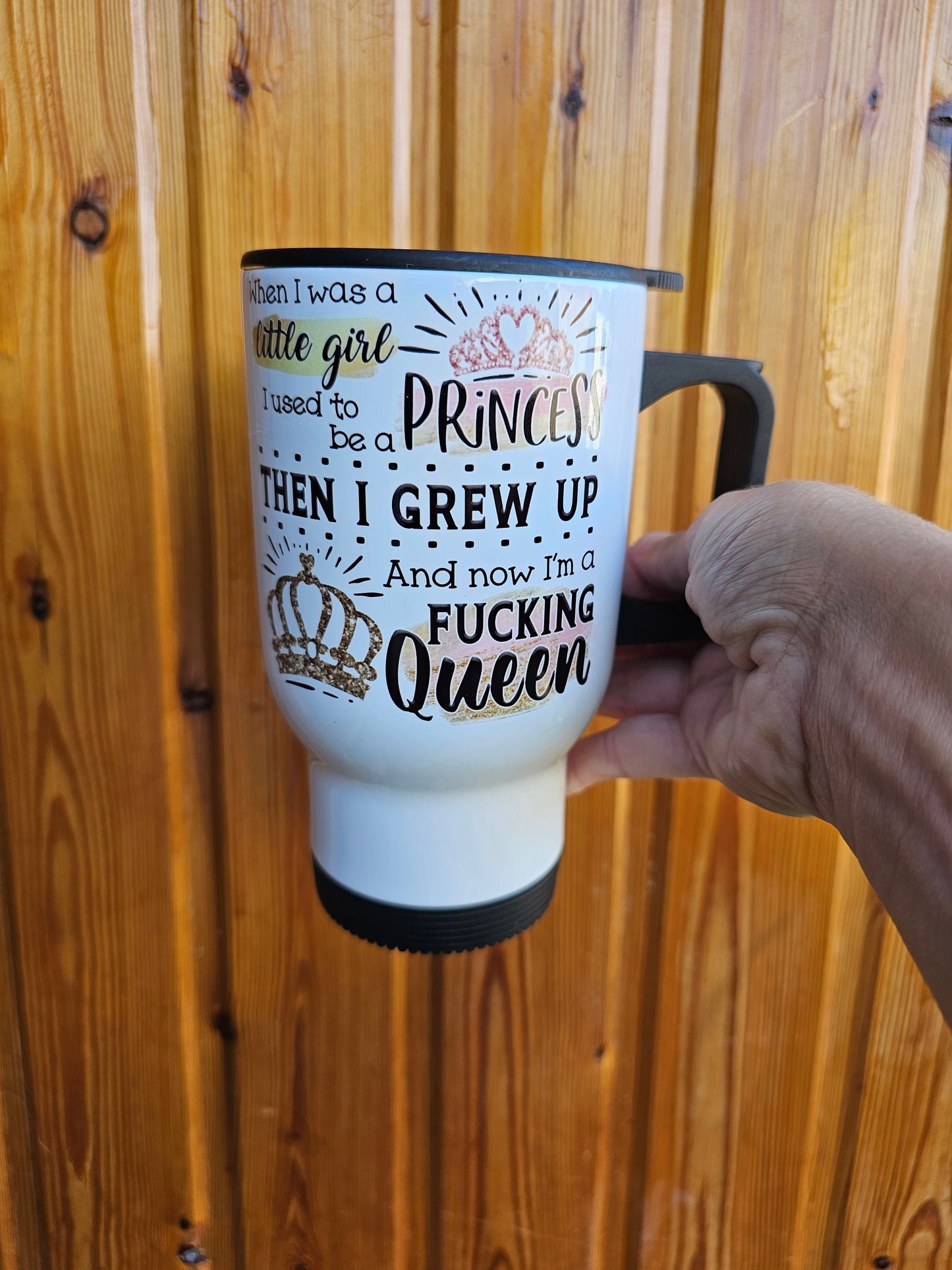Rude Travel Mug, Adult Humour Travel Hot Drink Cup, Queen Coffee Travel Mug