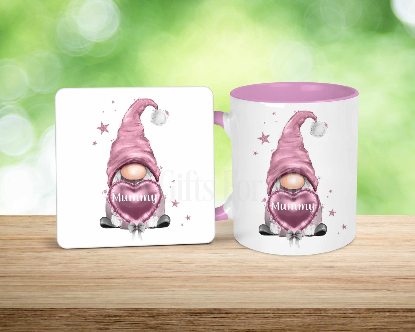Personalised Pink Gonk Mug & Coaster For Friend Or Wife Birthday Gonk Lover Gifts