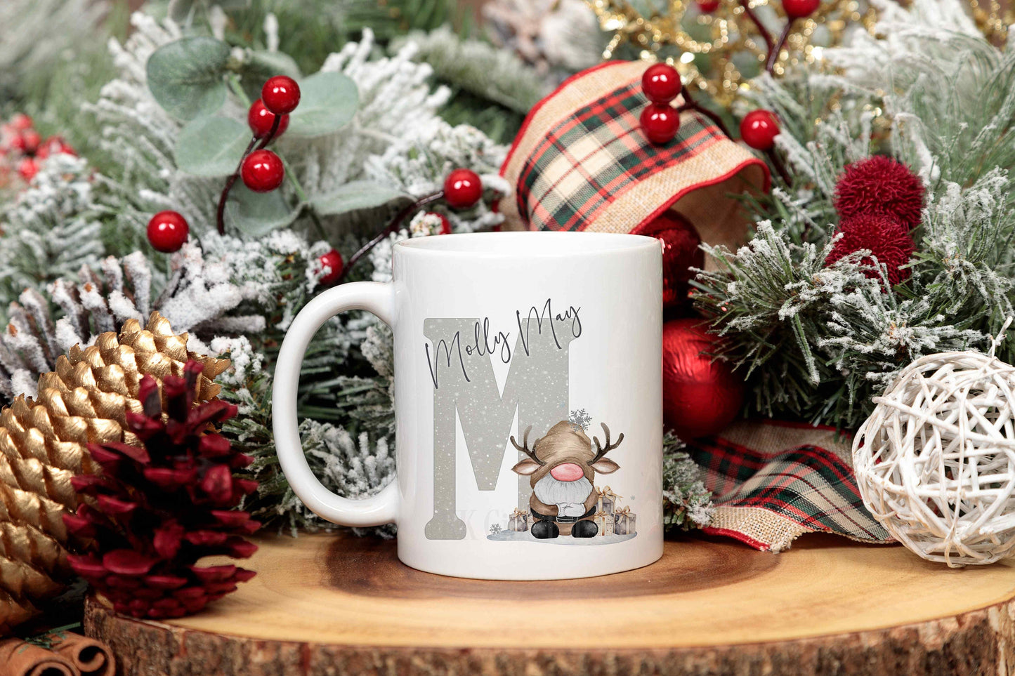Personalised Christmas Hot Chocolate Mug, Reindeer Gonk Xmas Eve Mug, Cocoa Hot Choc Mug, Gonk Christmas Lover