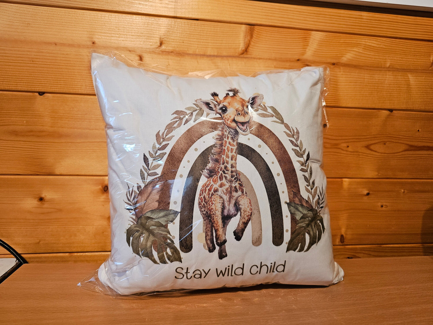 Personalised Safari Giraffe Cushion, Rainbow Giraffe Bedroom Nursery Decor Pillow