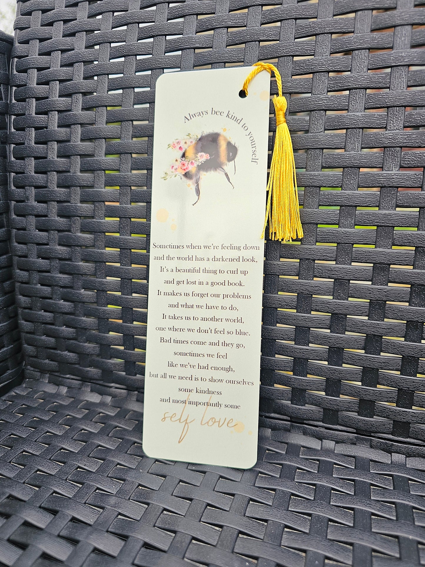 Personalised Floral Bee Bookmark, Self Care Bookmark Gift