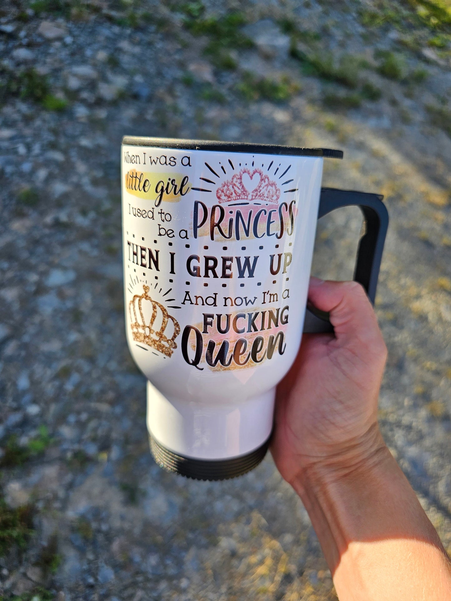 Rude Travel Mug, Adult Humour Travel Hot Drink Cup, Queen Coffee Travel Mug