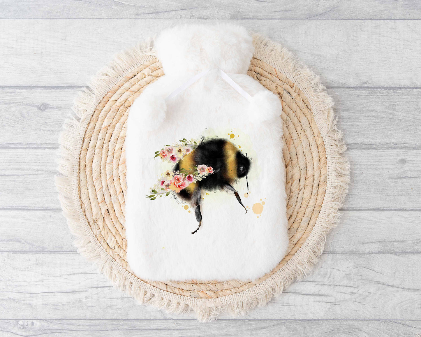 Bee Hot Water Bottle, Personalised Floral Bee Gift, Bee Winter Warmer, Gift For Mum Sister Nan Auntie