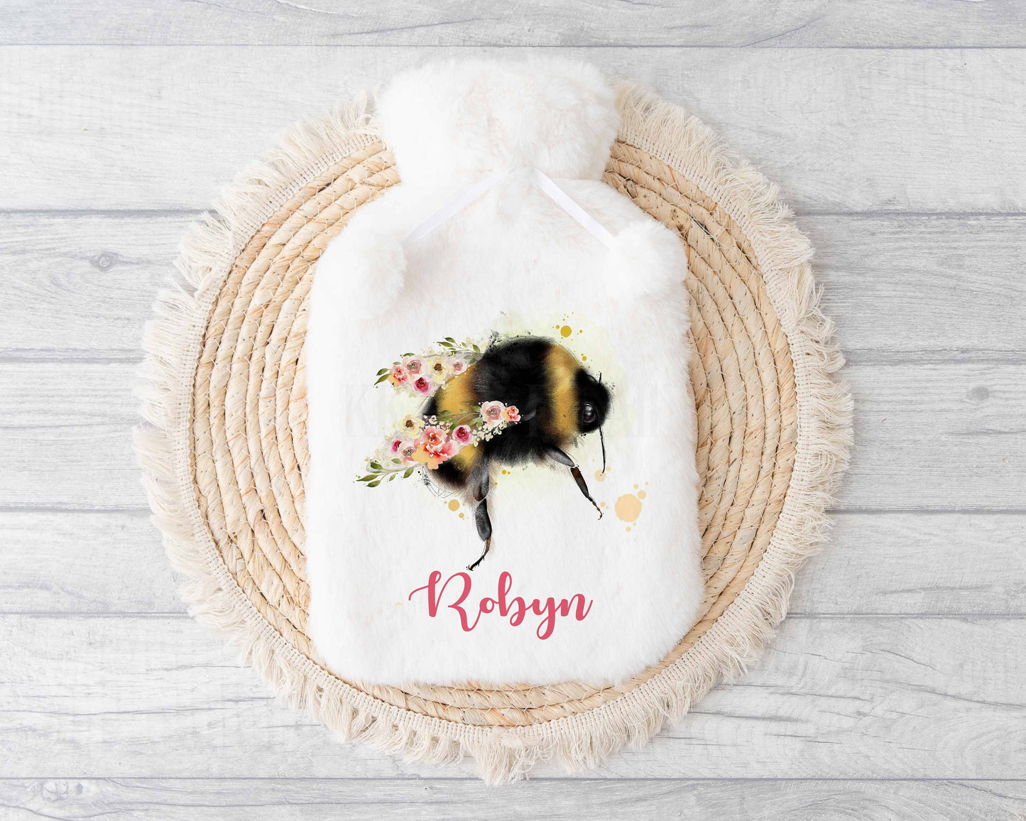 Bee Hot Water Bottle, Personalised Floral Bee Gift, Bee Winter Warmer, Gift For Mum Sister Nan Auntie