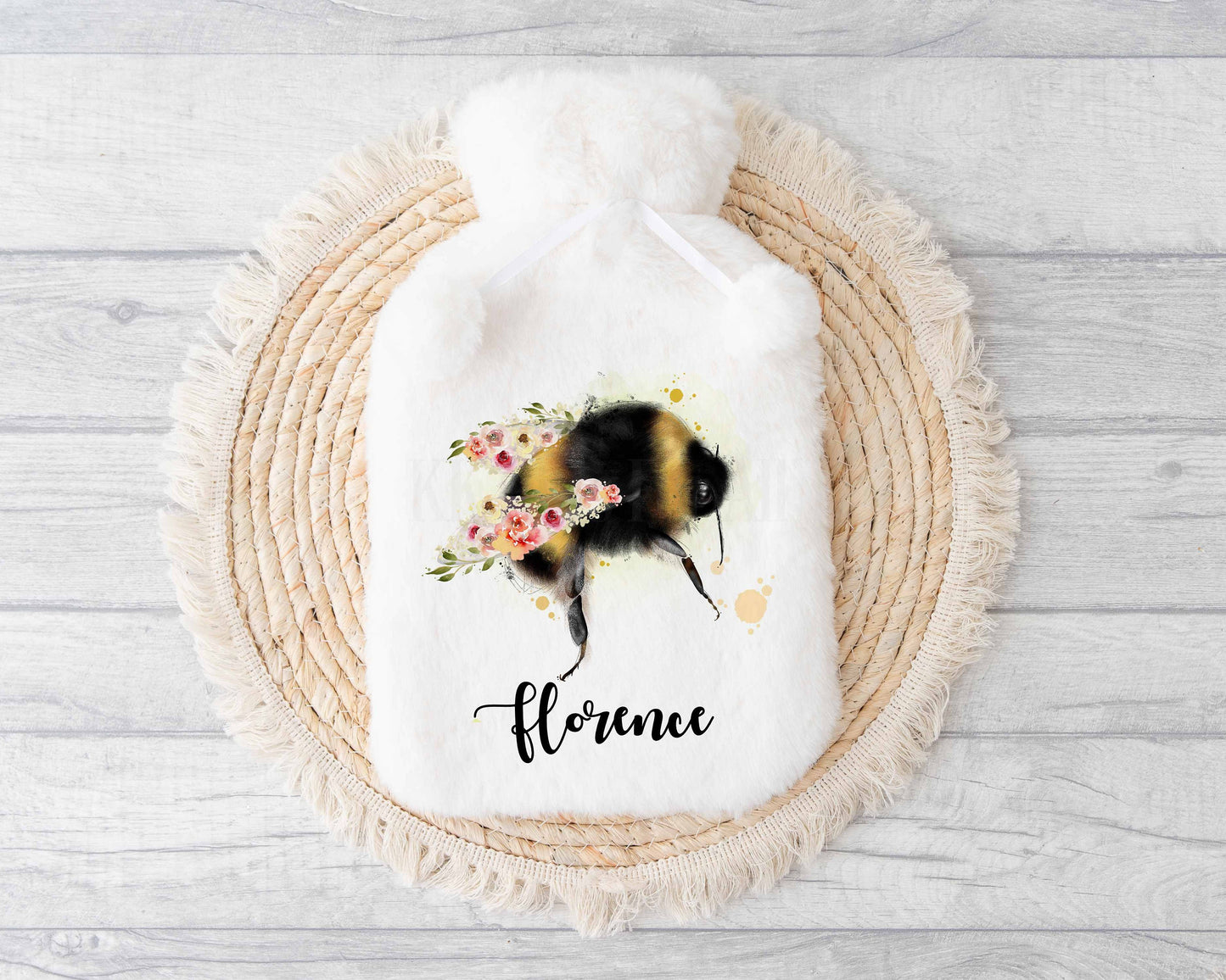 Bee Hot Water Bottle, Personalised Floral Bee Gift, Bee Winter Warmer, Gift For Mum Sister Nan Auntie