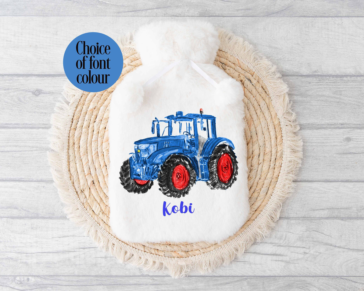 Blue Tractor Hot Water Bottle, Personalised Hot Water Bottle, Gifts For Him Dad Grandad Son