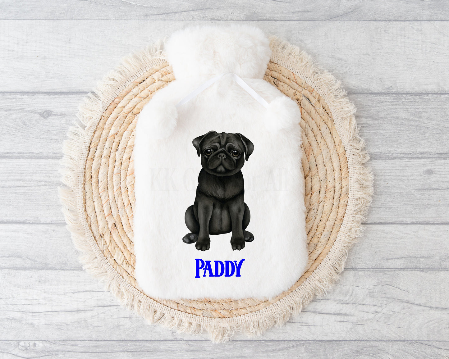 Black Pug Hot Water Bottle, Personalised Dog Hot Water Bottle, Black Pug Gifts, Pug Mum Dad