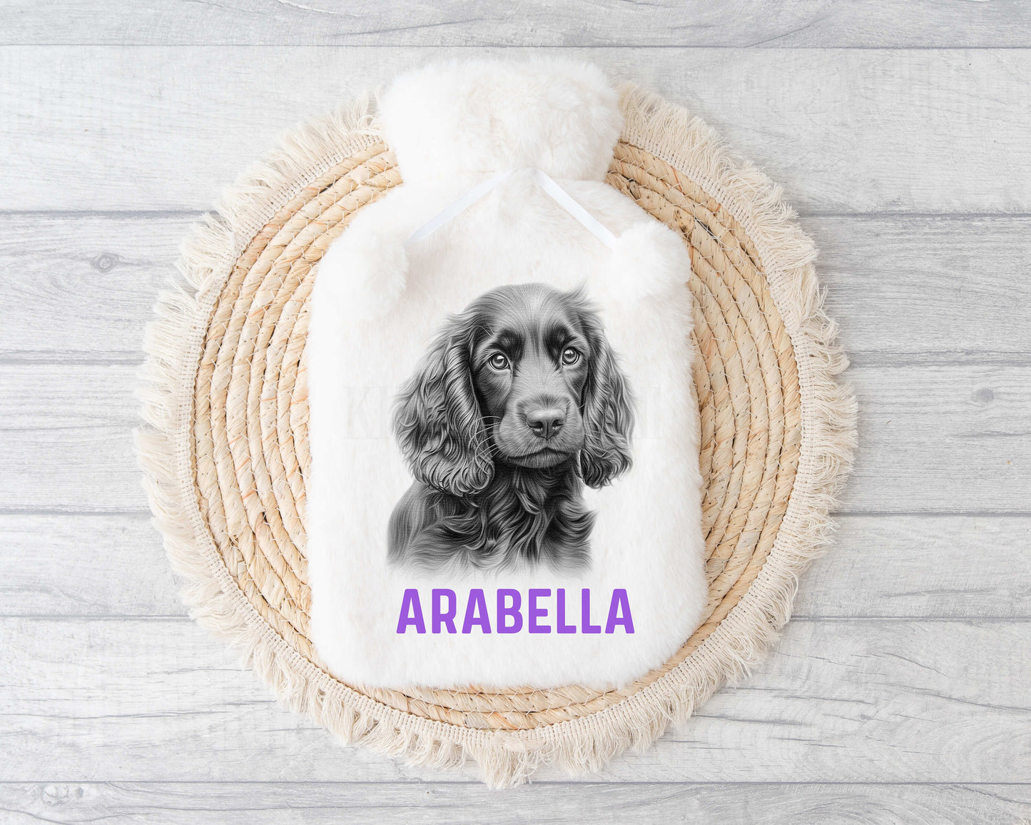 Personalised Hot Water Bottle, Dark Cocker Spaniel Dog Owner Gift, Winter Warmer